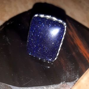 Chunky Blue Goldstone Stainless Steel Ring, SZ 6.5